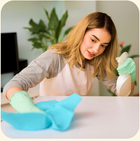Cleaner wiping a tabletop
