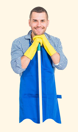 Professional cleaner holding a mop